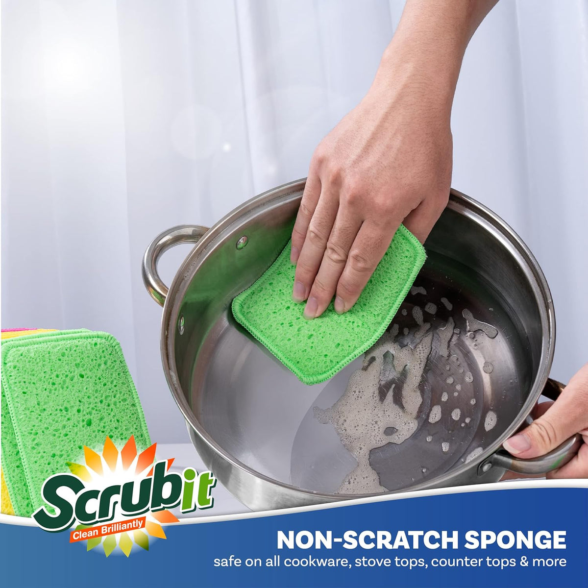 Scrub and Wipe Cleaning Pads [10 Pack] – SCRUBIT Dual Sided Scouring Pad and Sponge - Reusable