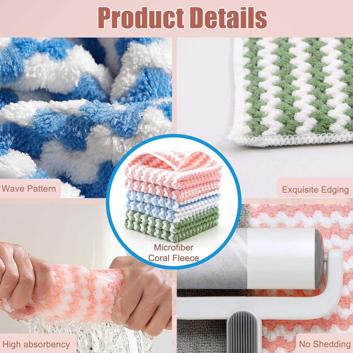 Microfiber Cleaning Cloth,12 Pack 12"x12" Dish Towels for Kitchen,Fast Drying Dish Rags for Washing