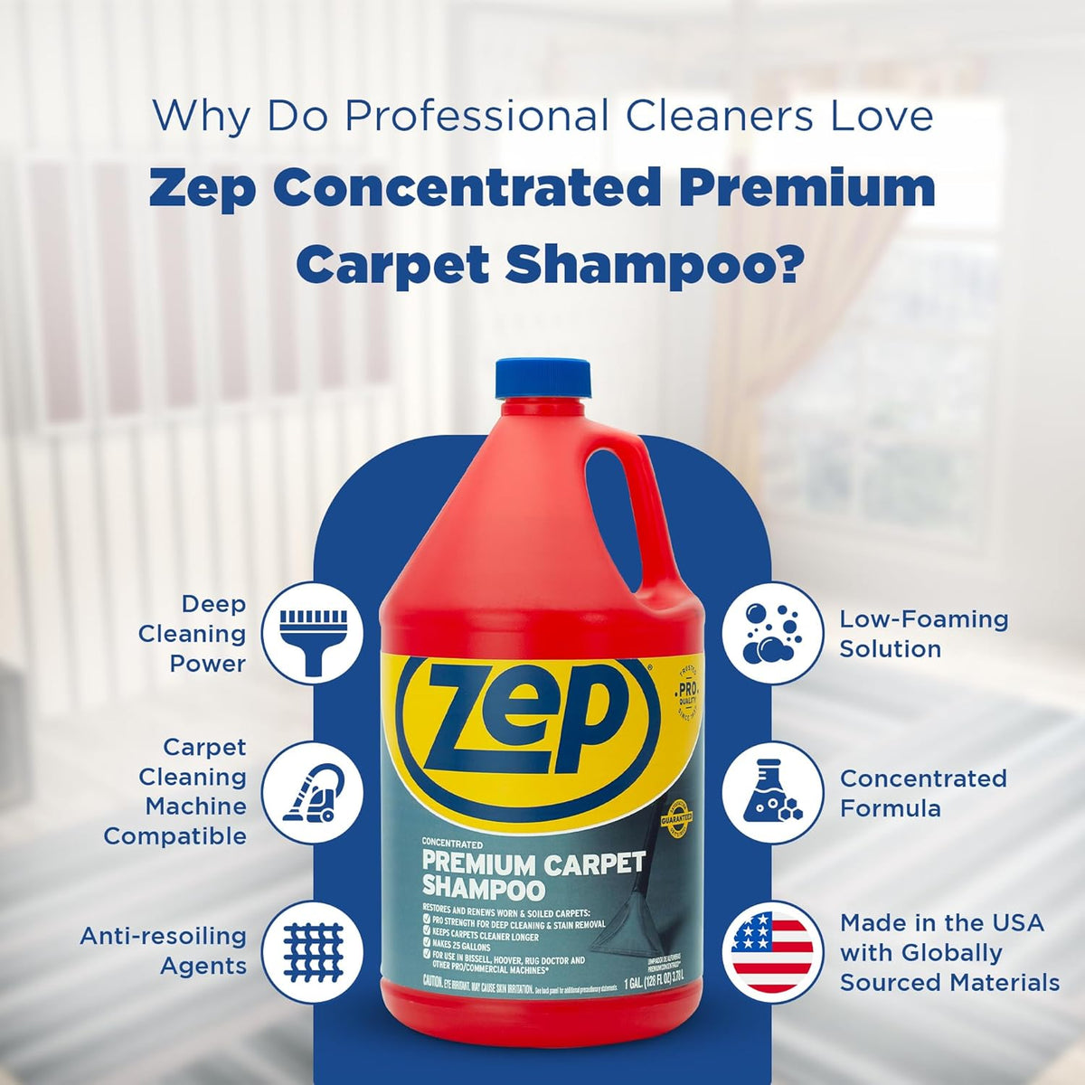 Zep Premium Carpet Cleaner Shampoo - 1 Gallon (Case of 2) ECZUPXC1282 - Pro Strength Deep Cleaning