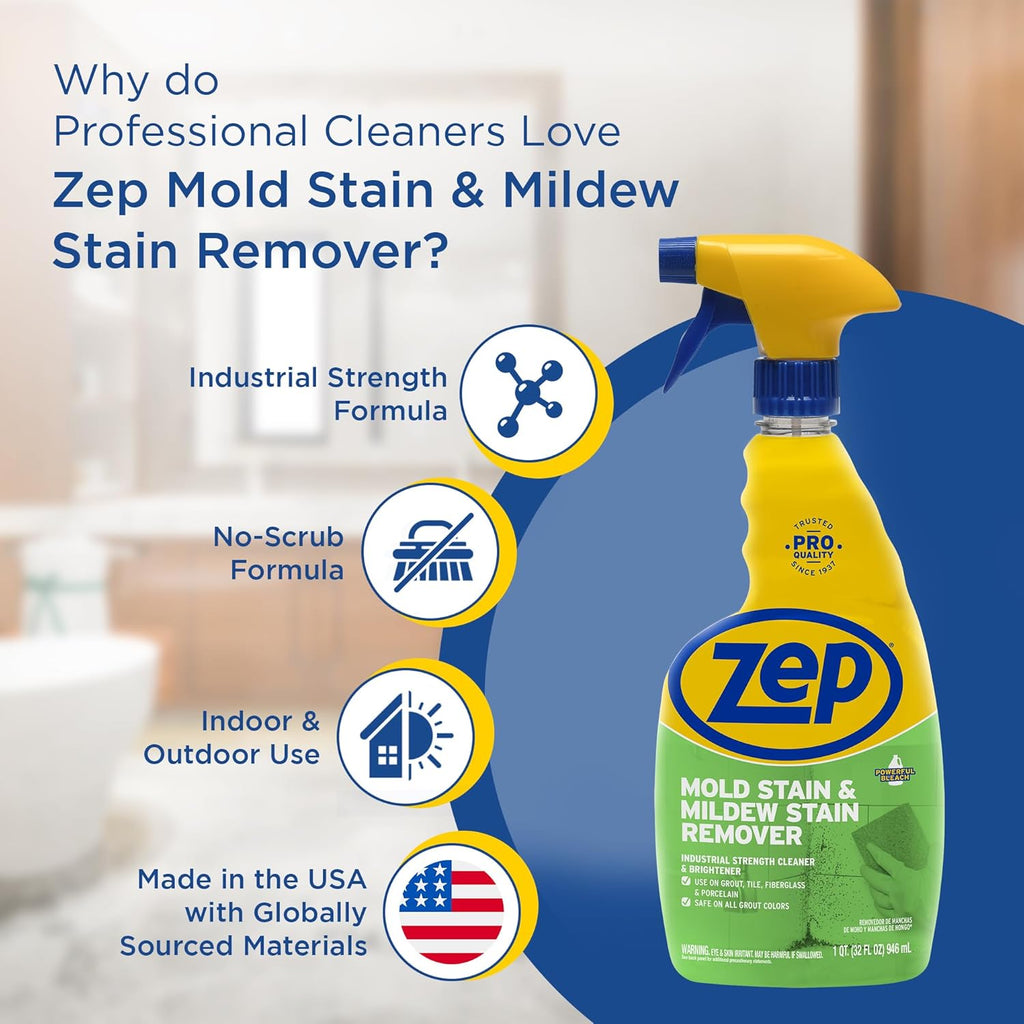 Zep Mold Stain and Mildew Stain Remover - 32 oz (Pack of 12) - ZUMILDEW32 - Experience the Power of