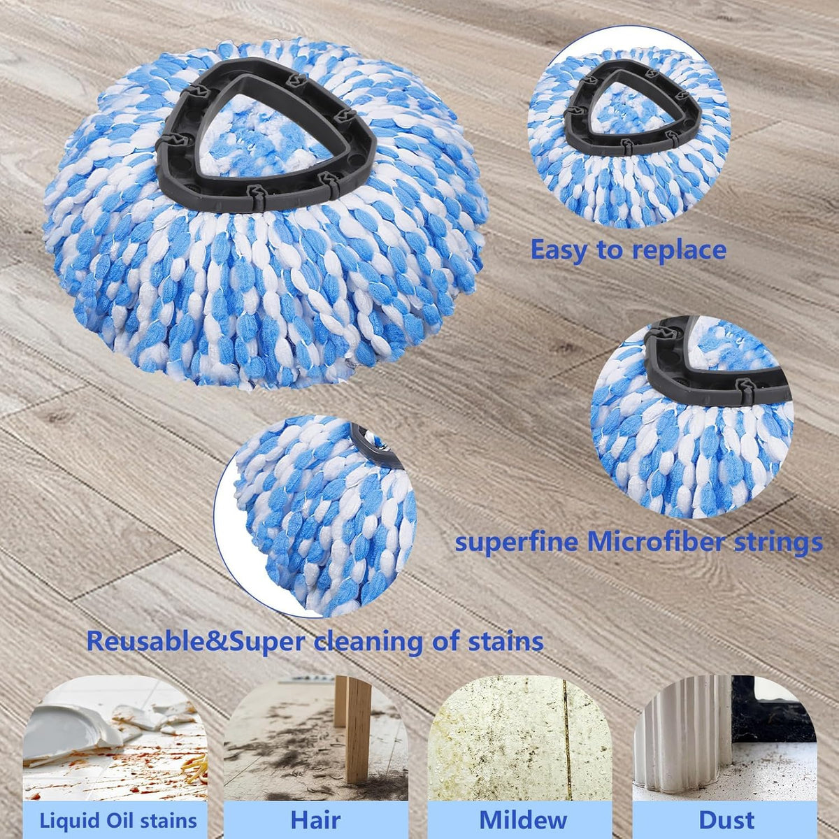 4 Pcs Mop Replace Heads & 1 Scrub Brush & 1 Base Combo for Ocedar Easywring 2-Tank System
