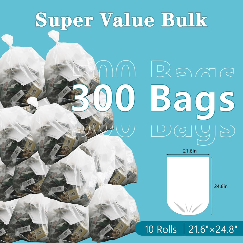 300 Count 8 Gallon Trash Bags, 13 Micron Extra Thick Medium Garbage Bags, 7-9 Gallon Unscented