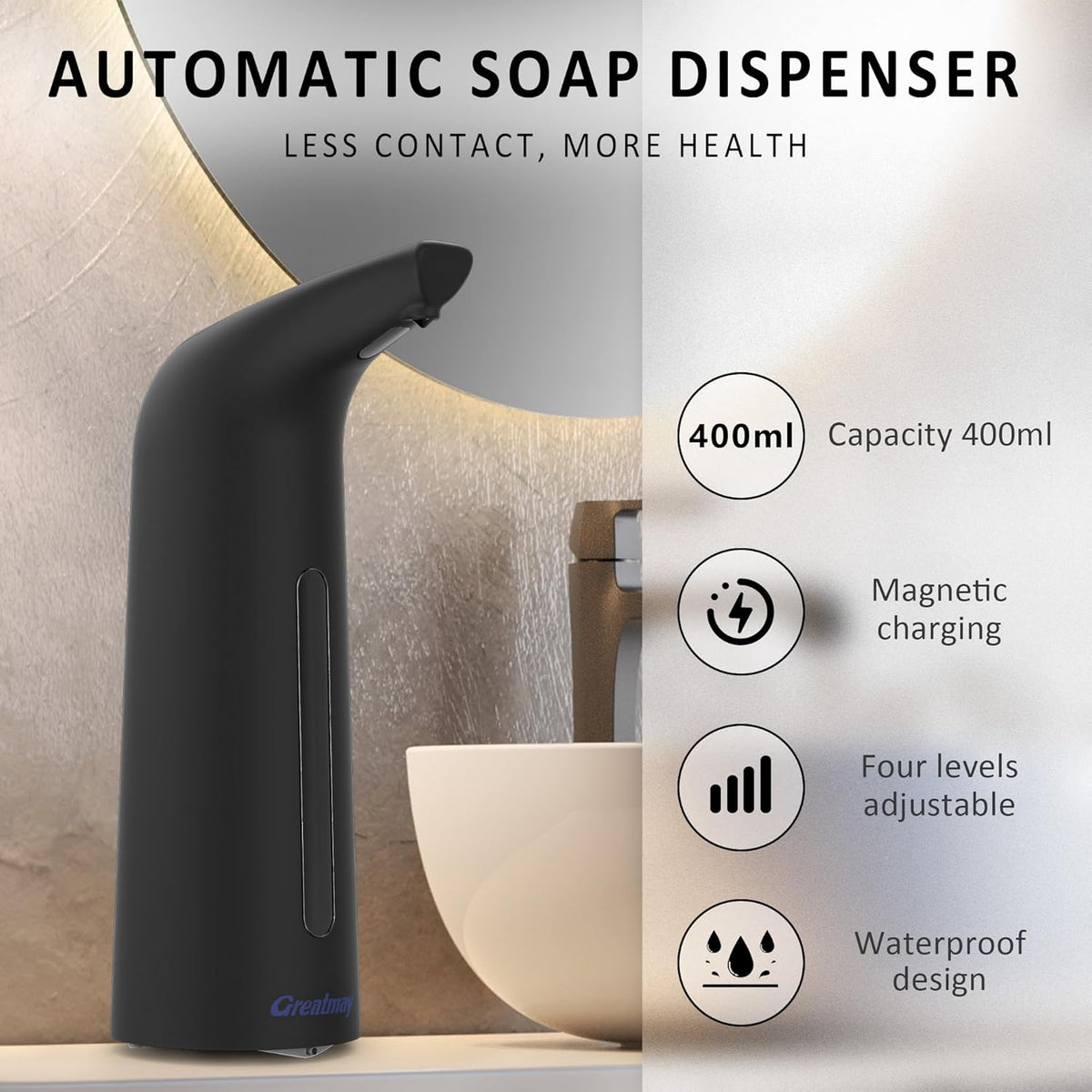 Convenient Automatic Soap Dispenser,4 Adjustable Levels Touchless Hand Sanitizer Pump with Infrared