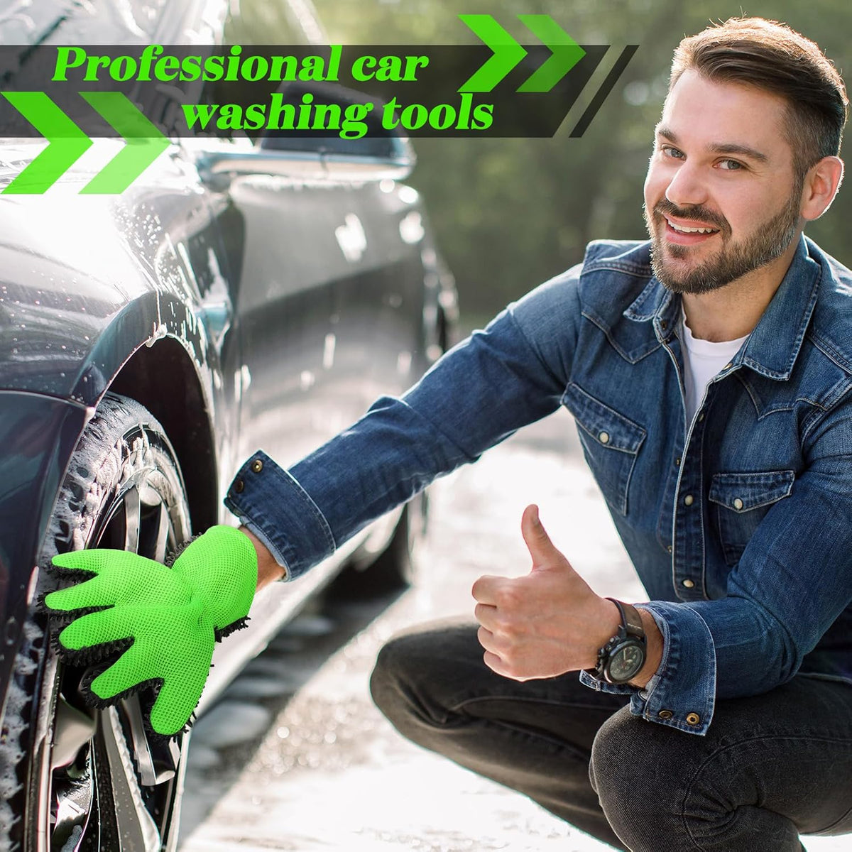 2 Packs Car Wash Mitt 5 Finger Microfiber Wash Mitts Car Dusting Gloves Double Sided Microfiber