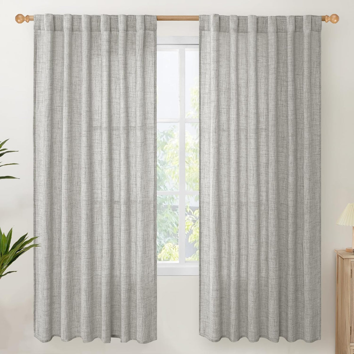YoungsTex Dark Grey Linen Curtains 78 Inch Length for Living Room, Light Filtering Semi Sheer