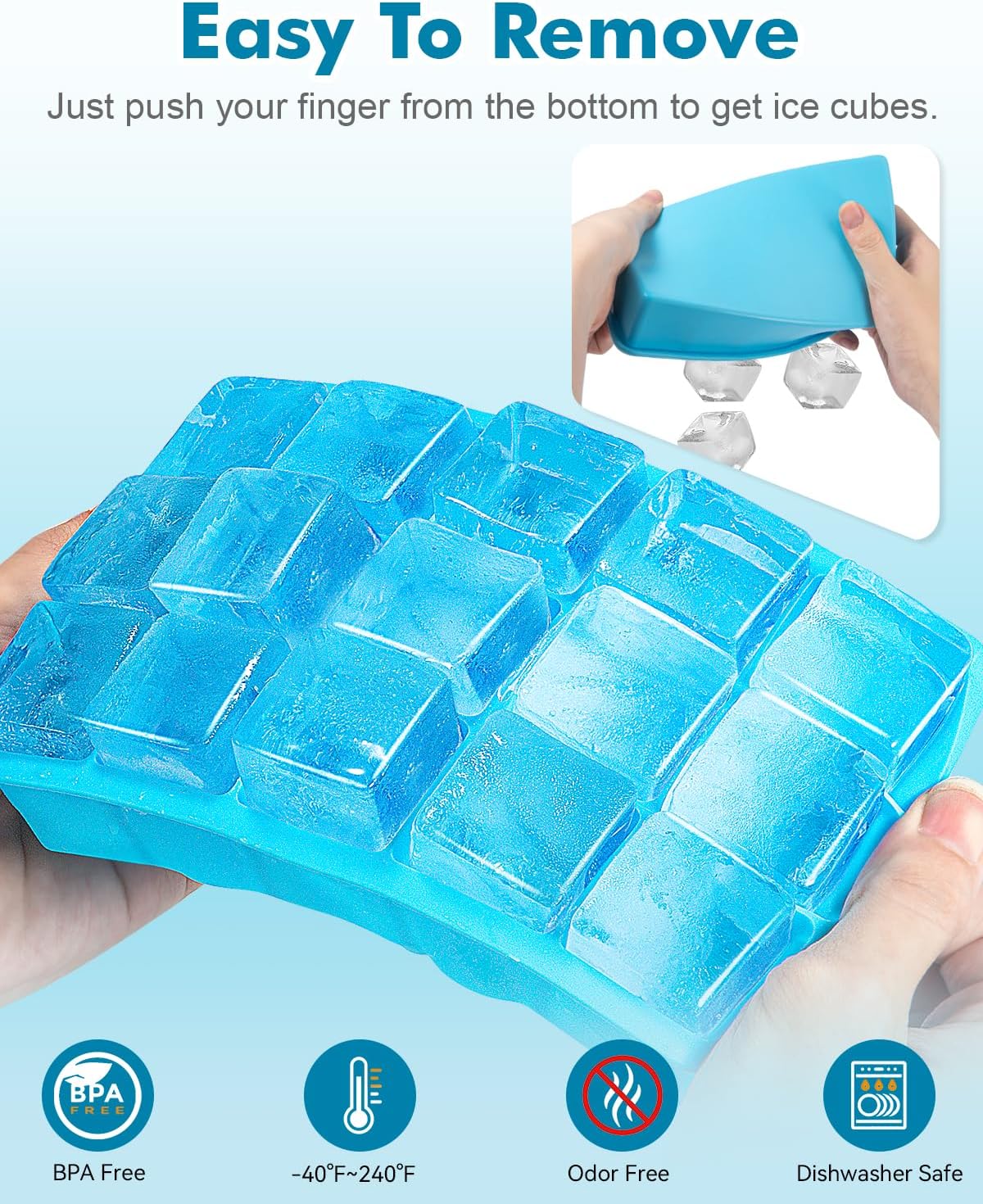Silicone Ice Cube Trays for Freezer Set of 2- Square Ice Cubes Mold-Easy Release Silicone Old