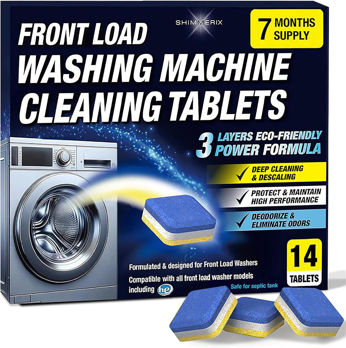Washing Machine Cleaner Tablets 14 Pack for HE Front Load - Eco Friendly Washer Cleaning Tablets