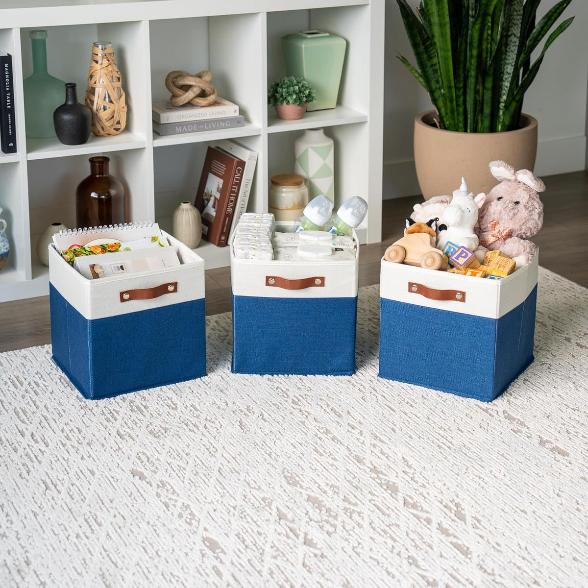 OrganiHaus 11x11 Fabric Cubes Storage Bins Set of 4, Foldable Collapsible Fabric Storage Bins for