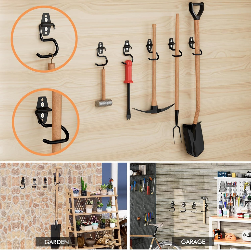 LIGHT DUST Broom Holder Wall Mount - 6 Pack Tool Hangers Garage Wall Hanging Organizer - Heavy Duty