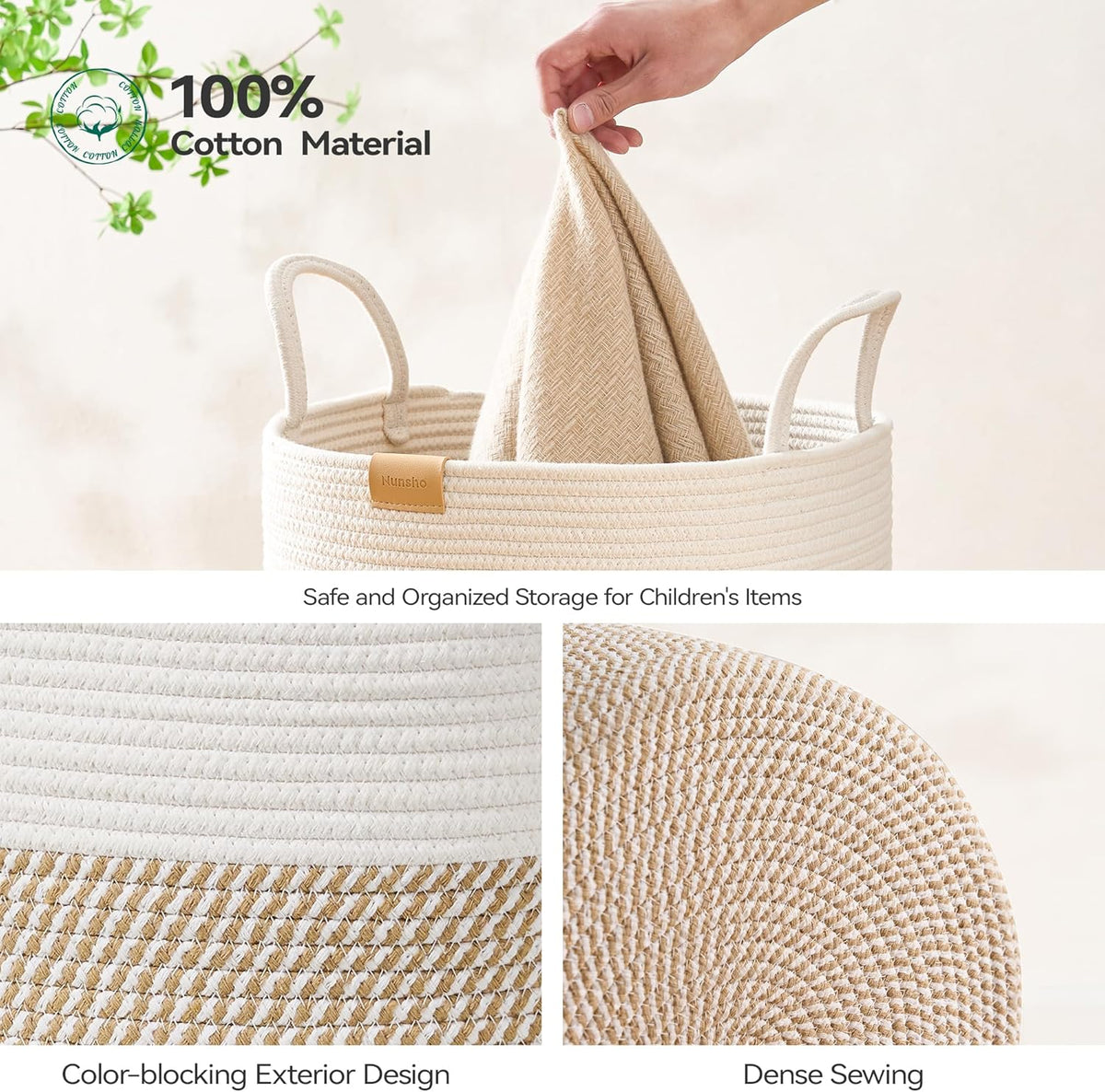 80L Laundry Hamper Basket,Baby Nursery Woven Storage Basket for Toys