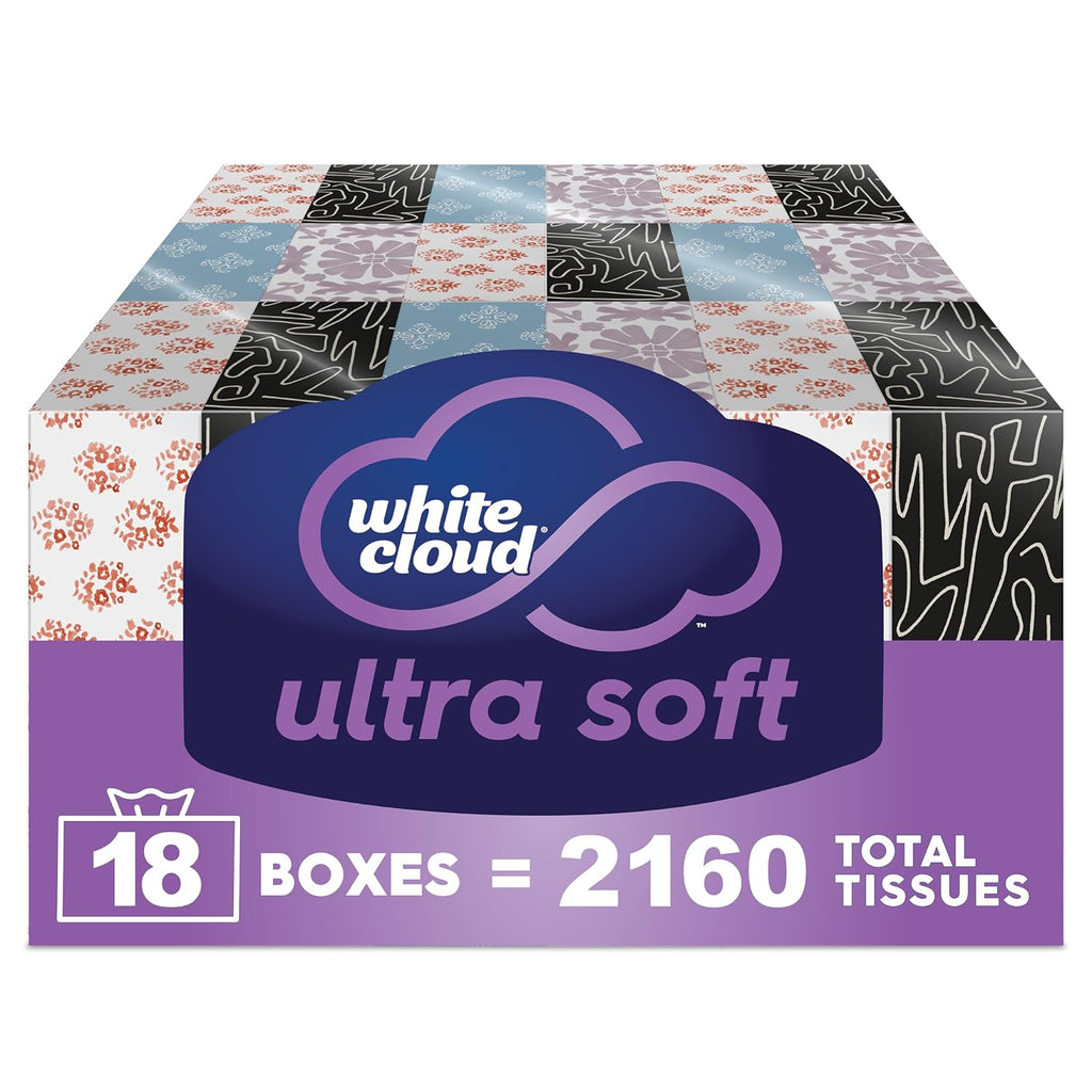 White Cloud Ultra Soft 3-Ply Facial Tissue, 18 Box Multipack, 120 Tissues Per Box