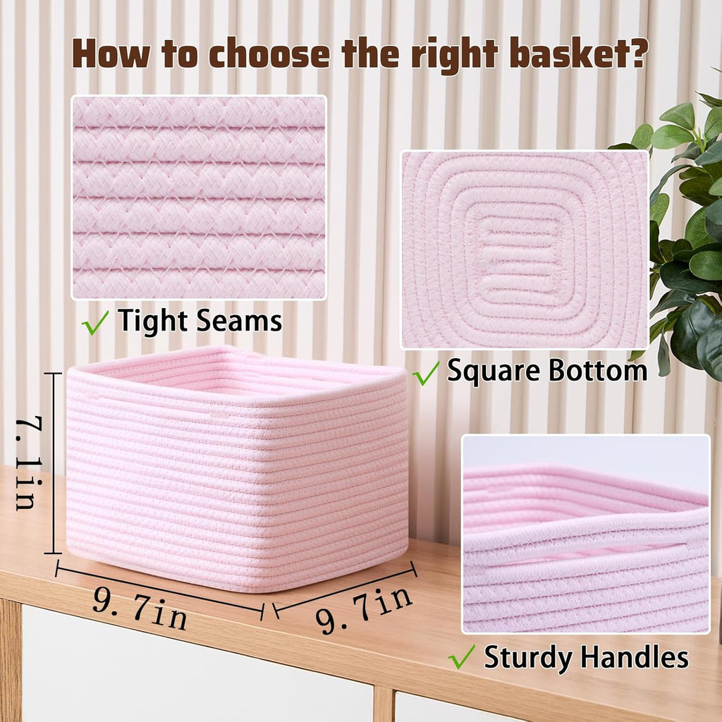 Small Organizing Baskets for Cubes Shelf, 9.7x9.7x7.1 Inch Rope Woven Storage Bins for Nursery