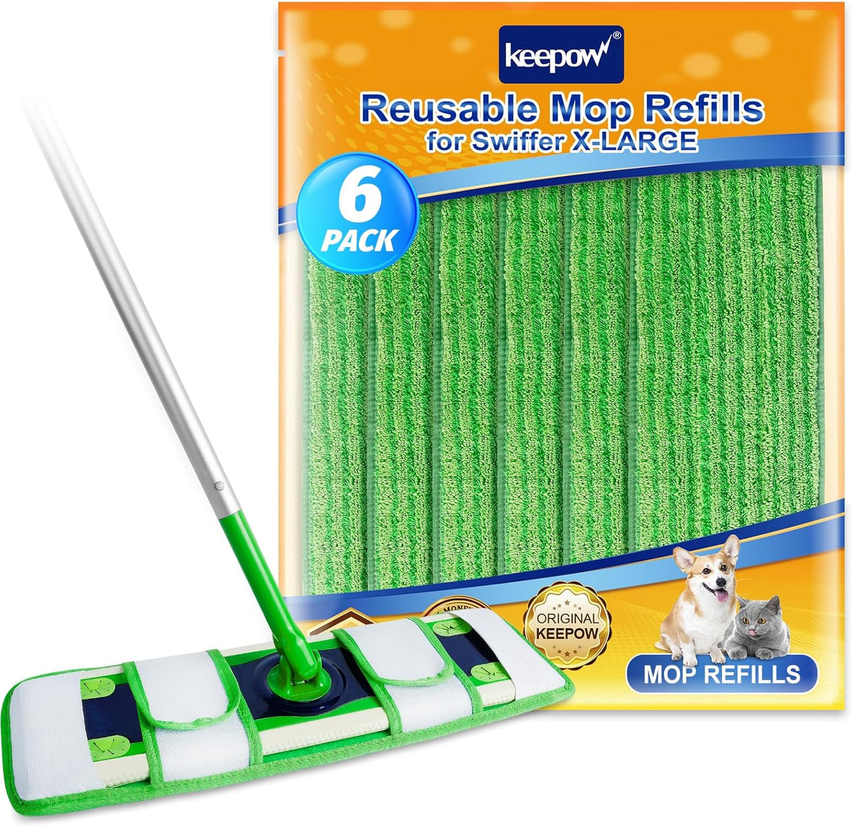 KEEPOW XL Mop Pads Compatible with Swiffer Sweeper XL, 6 Pack Wet Pads Refills Dry Sweeping Cloths