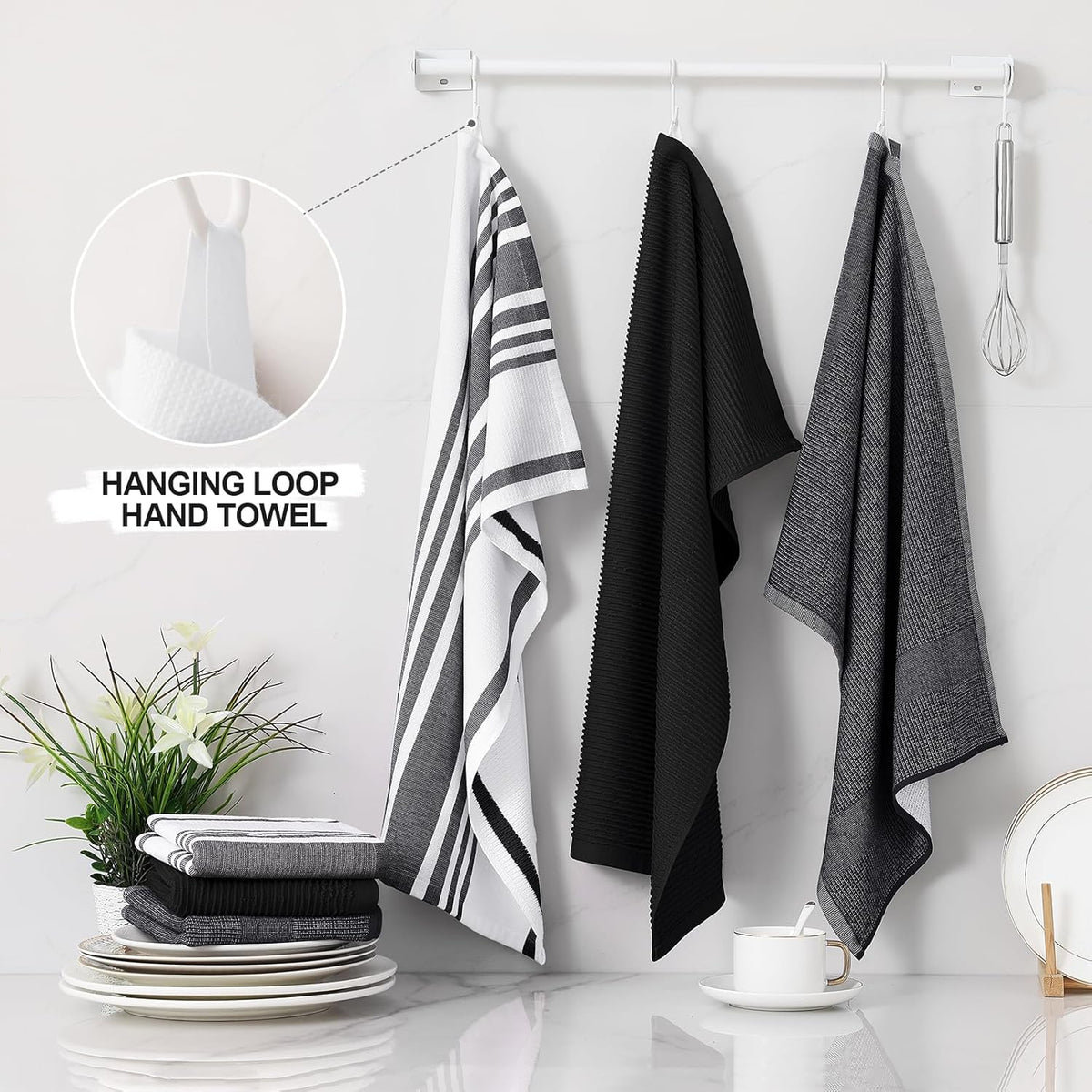 Homaxy Premium Kitchen Towels(18”x 28”, 9 Pack), Large Cotton 380 GSM Kitchen Hand Towels, Soft and