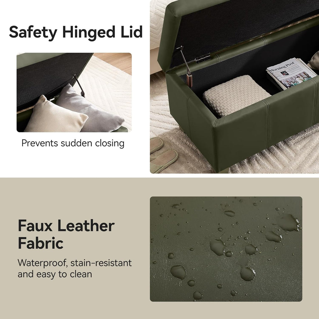 51" Faux Leather Storage Ottoman, Stitch Tufted Rectangle Upholstered End of Bed Storage Bench