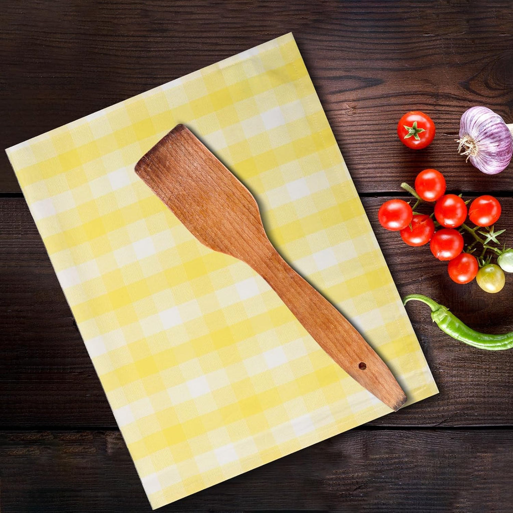 Kitchen Towels Set of 6 Yellow/White Checks 20x30 Inches 100% Cotton Highly Absorbent Kitchen