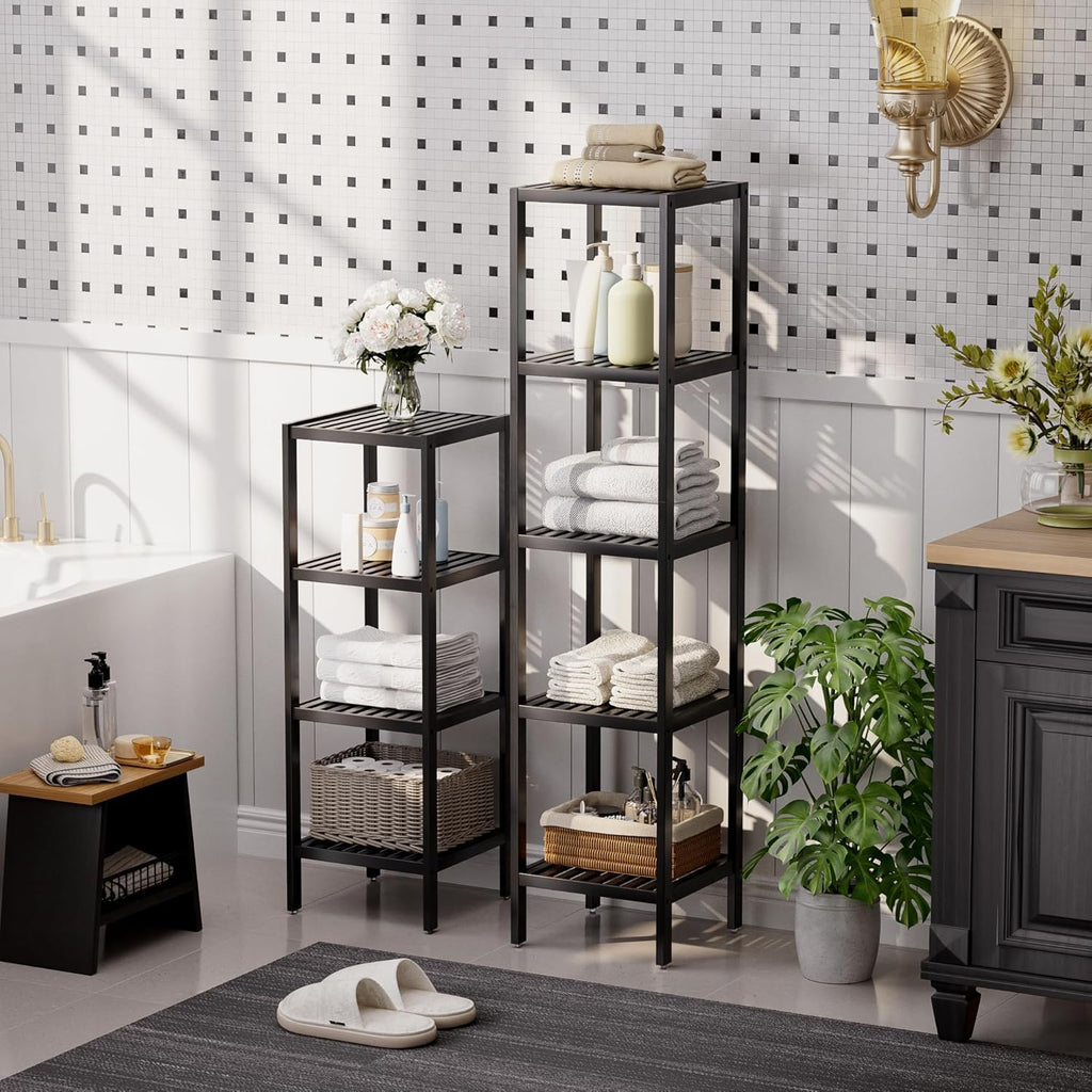 SMIBUY Bathroom Storage Shelf, 5-Tier Bamboo Rack Organizer, Multifunctional Shelving Unit for