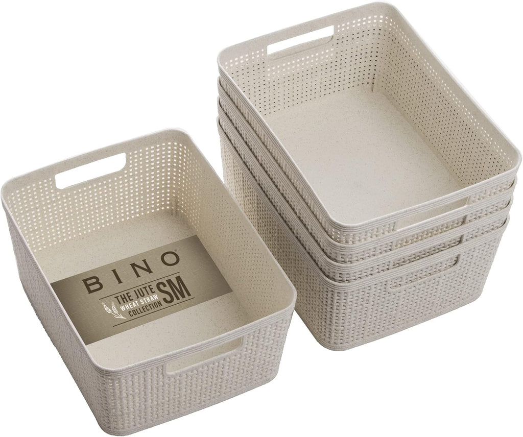 BINO | Woven Plastic Basket | Small (Natural), 5-Pack | THE JUTE COLLECTION | Home Organization
