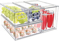 MineSign 4 pack Stackable Fridge Drawers Pull-Out Bins Divided Produce Saver Containers for