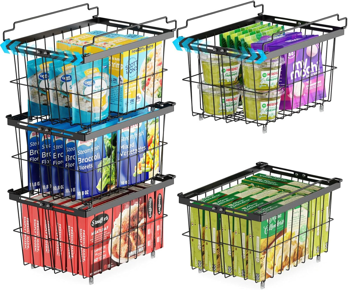iSPECLE Freezer Organizer Bins - 5 Pack Adjustable & Extra Large Deep Freezer Organizer Bins for 5