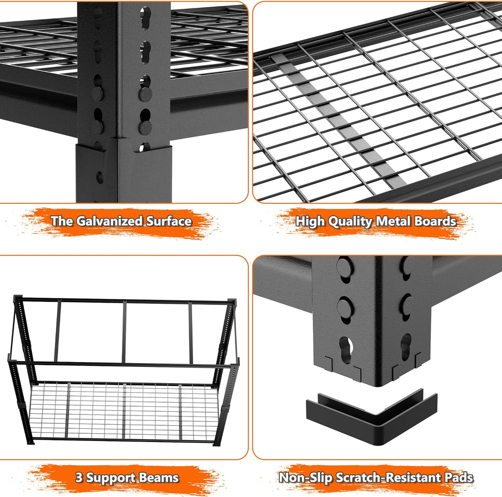 ROOMTEC Garage Shelving, 4 PCS 3300 LBS Capacity Sorage Shelves Heavy Duty, 5 Tier Adjustable Metal