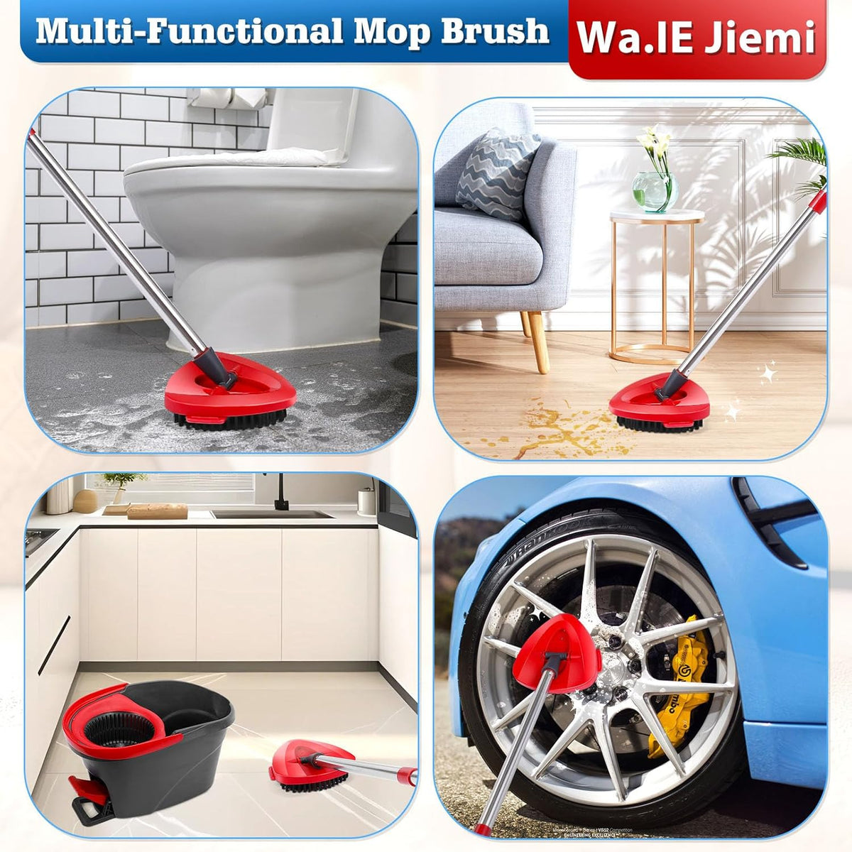 2 Pcs Mop Scrub Brush Head and 1 Mop Base Part Replacement for EasyWring 1 Tank System, Hard
