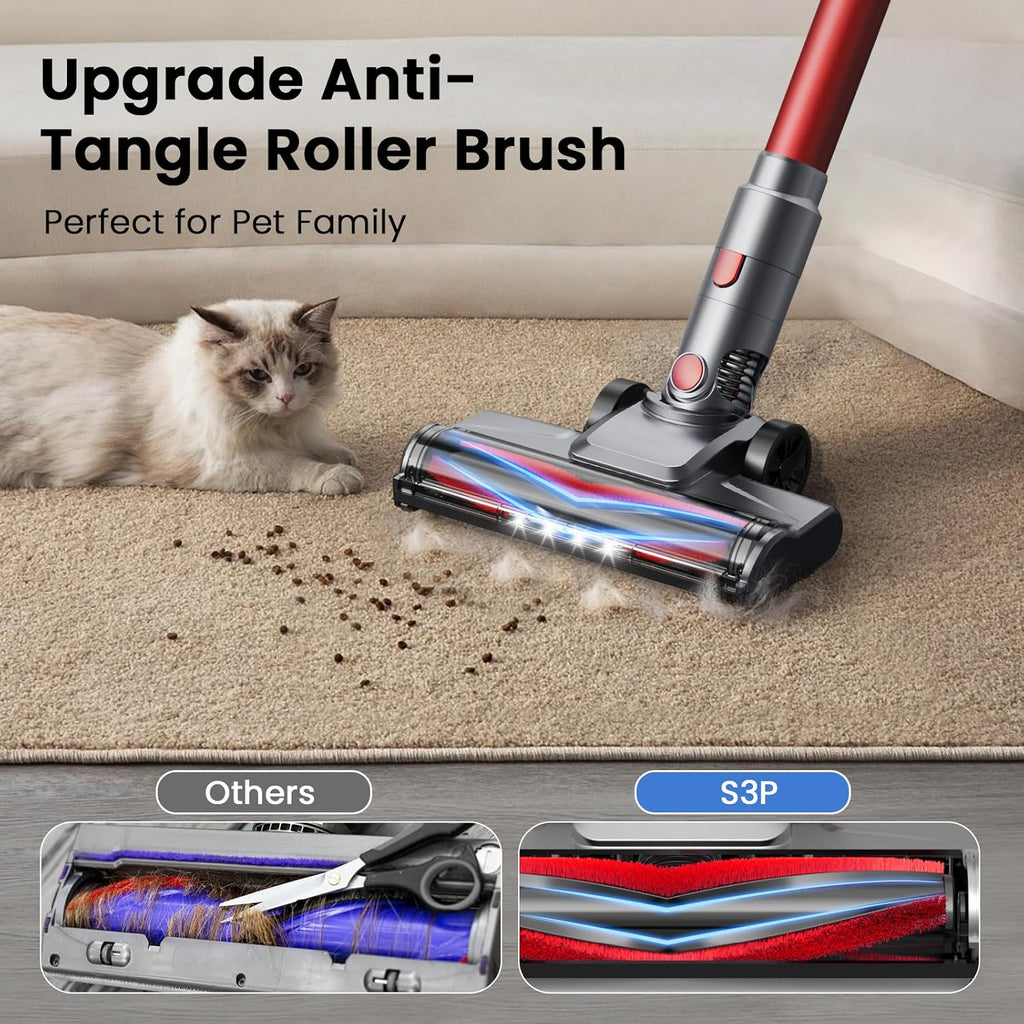 S3P Cordless Vacuum Cleaner, 45kPa Powerful Vacuum Cleaners for Home, 55-Min Runtime Rechargeable
