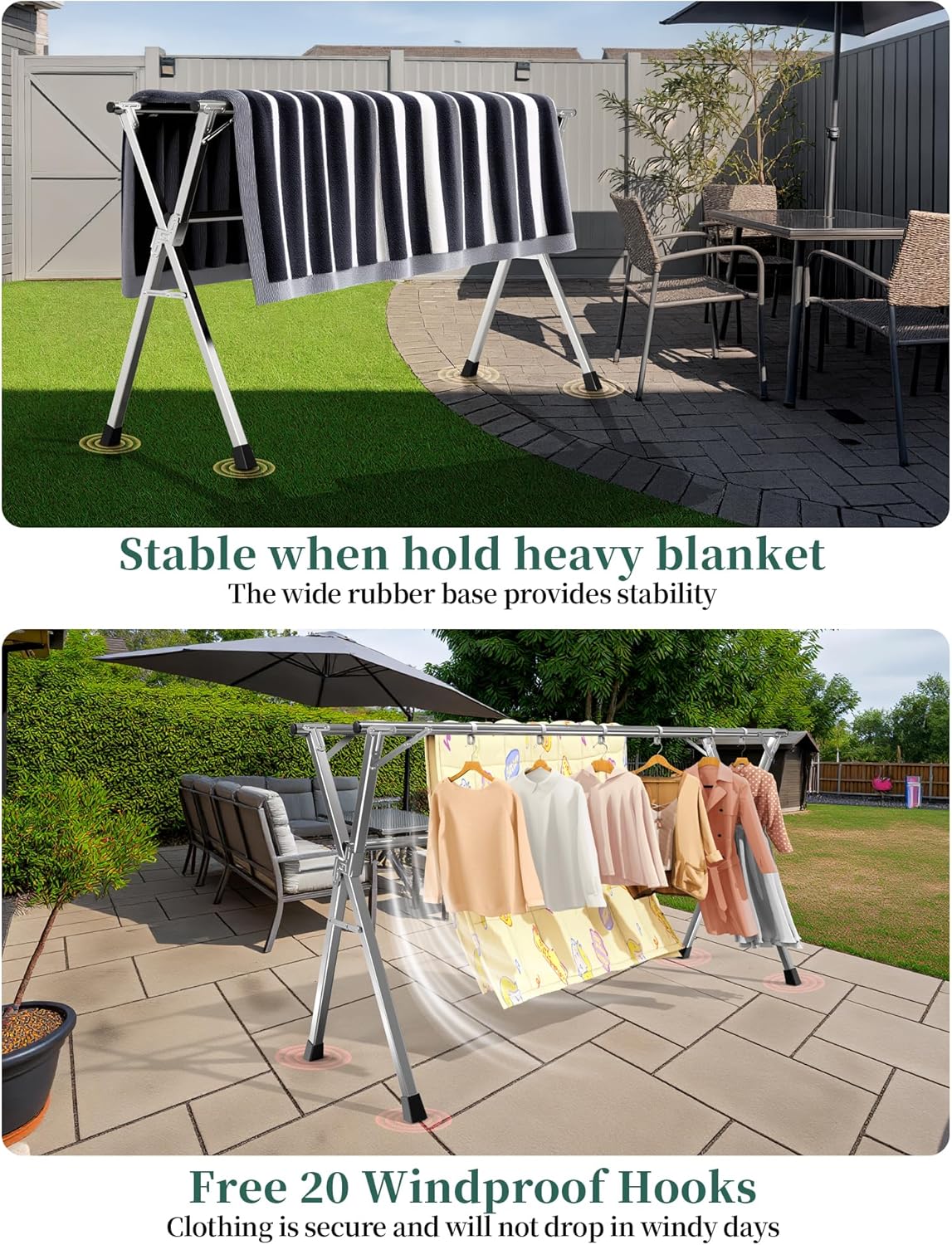 63 Inches Heavy - Duty Stainless Steel Folding Clothes Drying Rack - Indoor/Outdoor Use, Anti-Rust