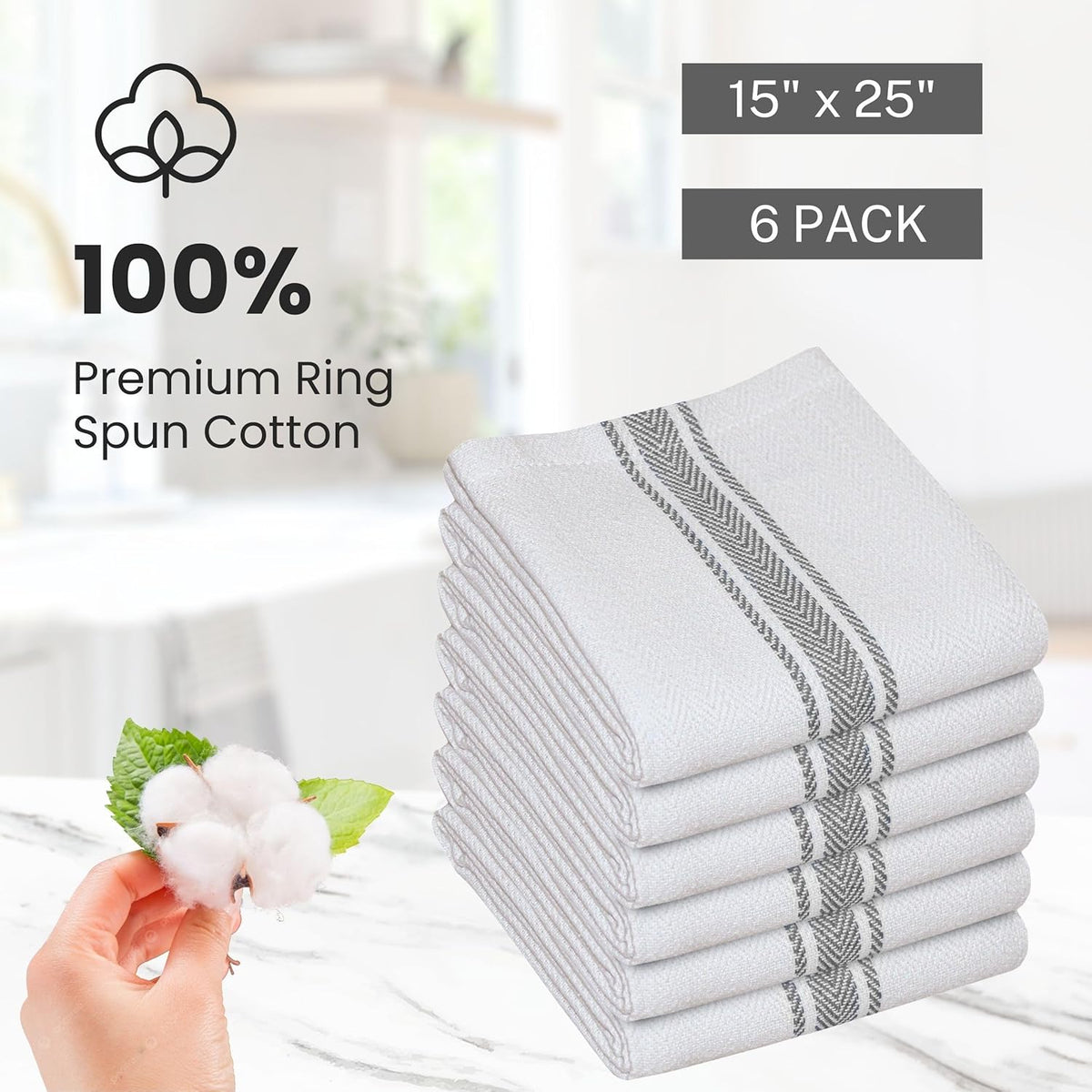 WHITEWRAP Kitchen Dish Towels for Kitchen, Highly Absorbent for Drying and Cleaning, Durable and
