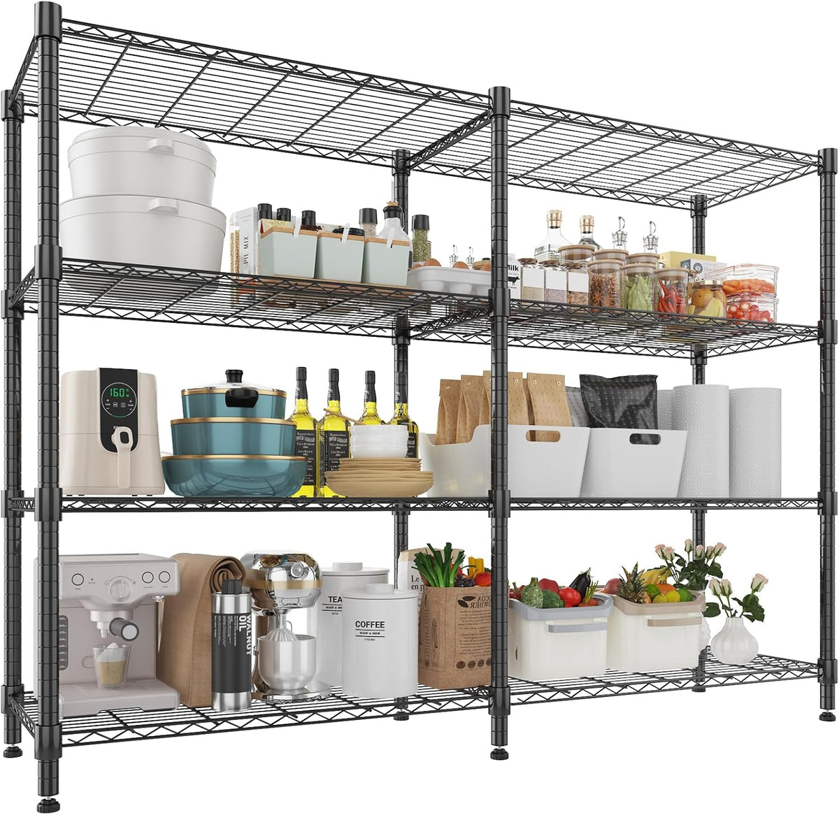 Himimi 4-Tier Adjustable Metal Shelving - 1600LBS Capacity, Heavy Duty Wire Organizer for Kitchen