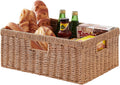 OIAHOMY Wicker Basket, Paper Shelf Basket with Built-in Handles, Rectangular Wicker Storage Bin for