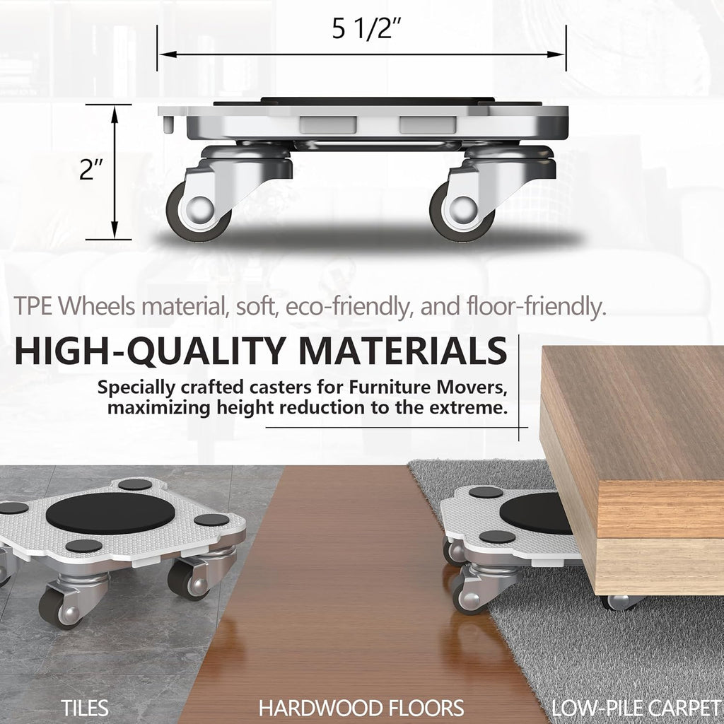 ONEON Furniture Mover Pro Set - Enhanced Dolly and Lifter with Custom TPE Wheels for Easy Furniture