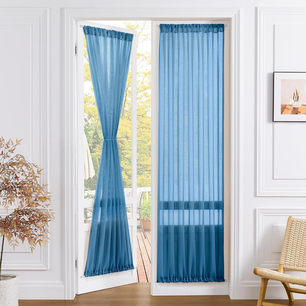 Tollpiz Sheer Door Curtains Closet Linen Textured Curtains Sheer Doorway Light Filtering Voile Rod