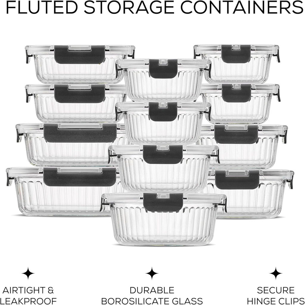 JoyJolt 24pc Borosilicate Glass Storage Containers with Lids | 12 Airtight/Freezer Safe Food