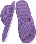 Evshine Summer House Slippers for Women Corduroy Cross Bow Indoor Slippers Open Toe Slip On Bedroom