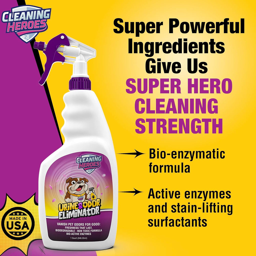 Pet Carpet Cleaner & Urine Odor Eliminator for Strong Odor - 32oz Enzyme Cleaning Spray for Cat &
