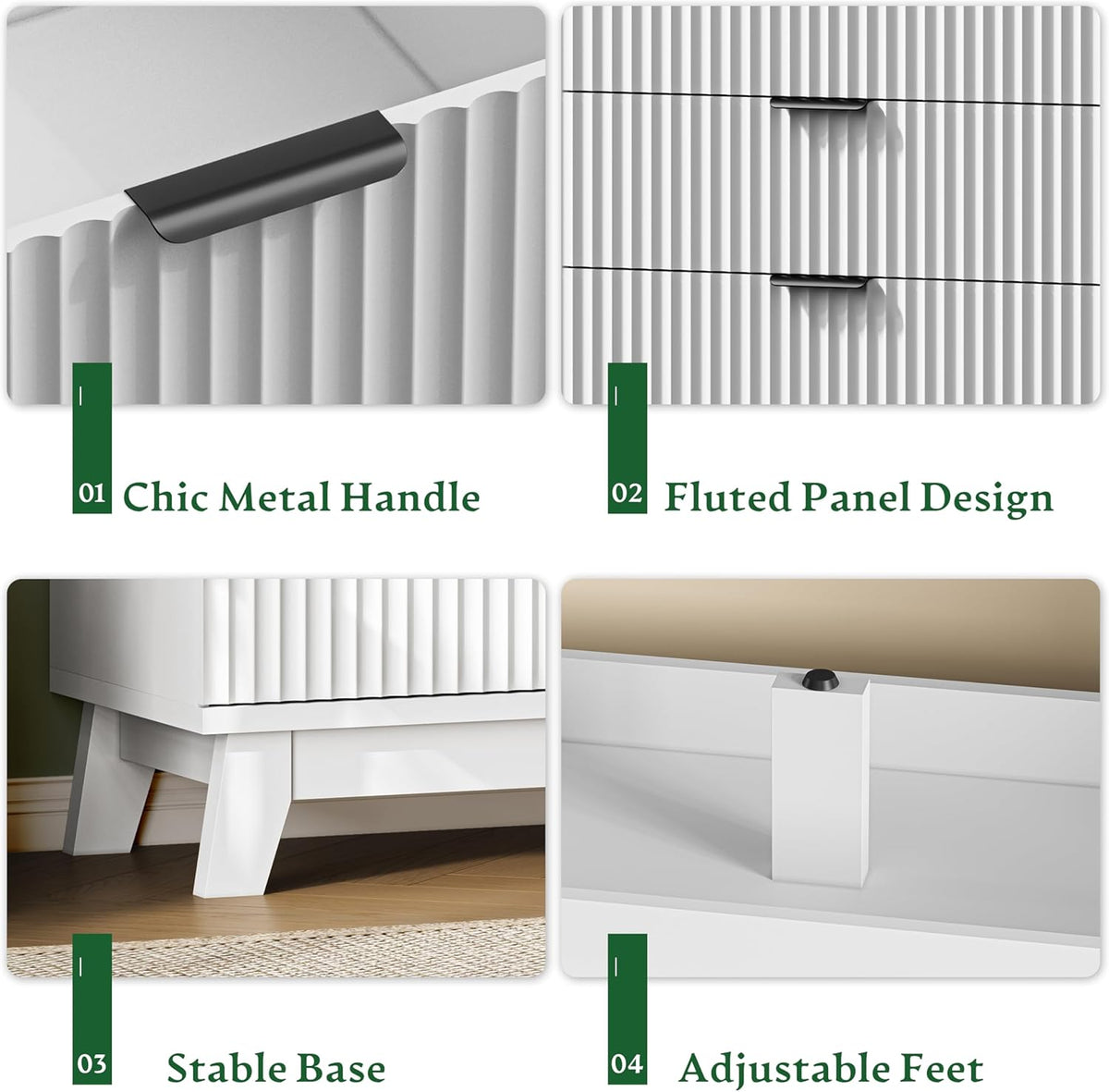 Fluted Dresser with 8 Drawers, 54" Wide Modern Chest of Drawers with Metal Handle, Wooden Dresser