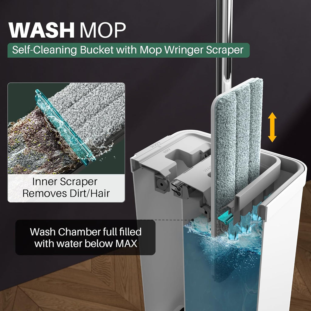 JOYMOOP Mop and Bucket with Wringer Set for Home, Flat Mop and Bucket System, Mops for Floor