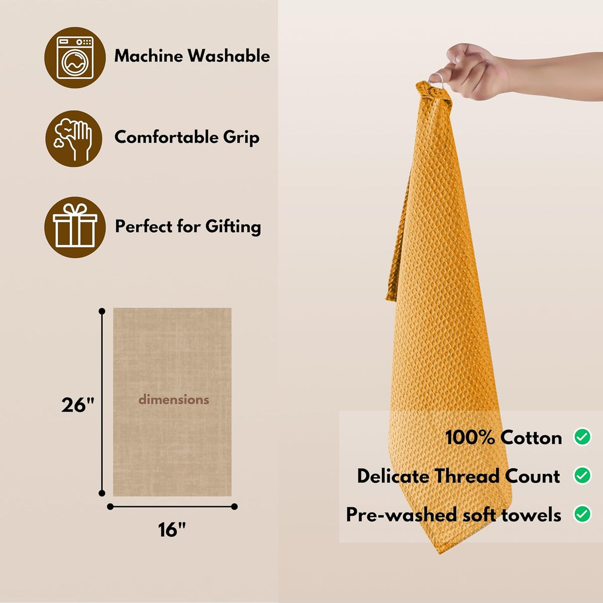 Native Fab Cotton Kitchen Towel with Hanging Loop 16x26 inches, 12-Pack, Waffle Weave Kitchen