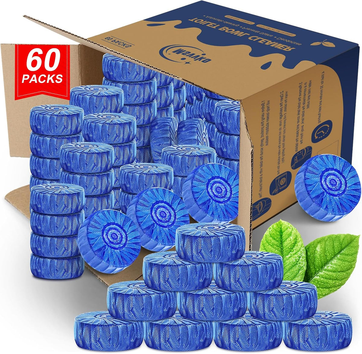 Automatic Toilet Bowl Cleaner Tablets Blue Gel Toilet Tank Cleaners, Septic-Safe Hard Water Ring