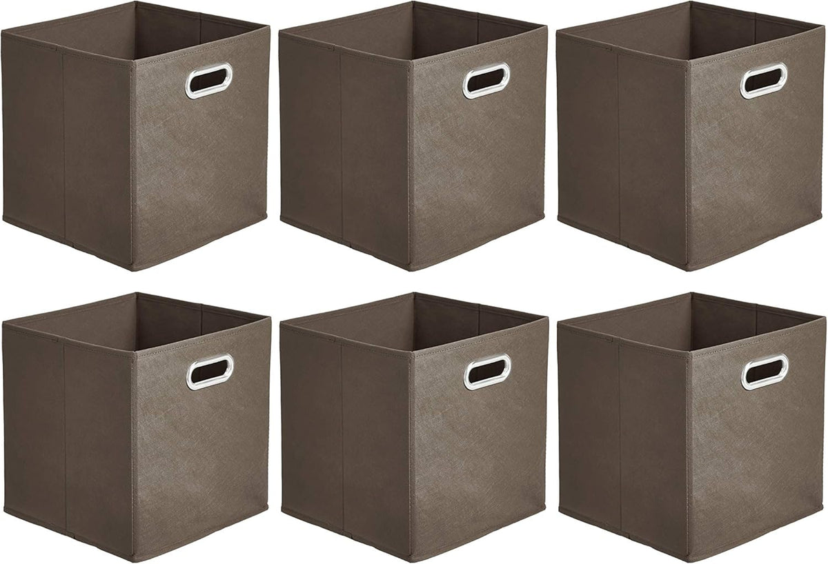 Amazon Basics Collapsible Cube Storage Organizer Bins, 6-Pack, 10.5 x 10.5 x 11 inches, Taupe
