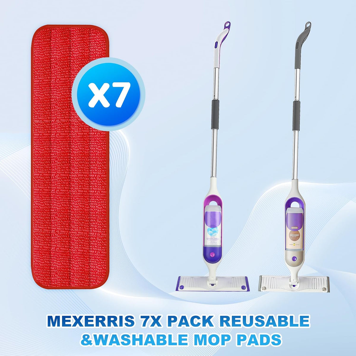 7 Count Reusable Mop Pads for Swiffer PowerMop - MEXERRIS Microfiber Wet PowerMop Pads Refills