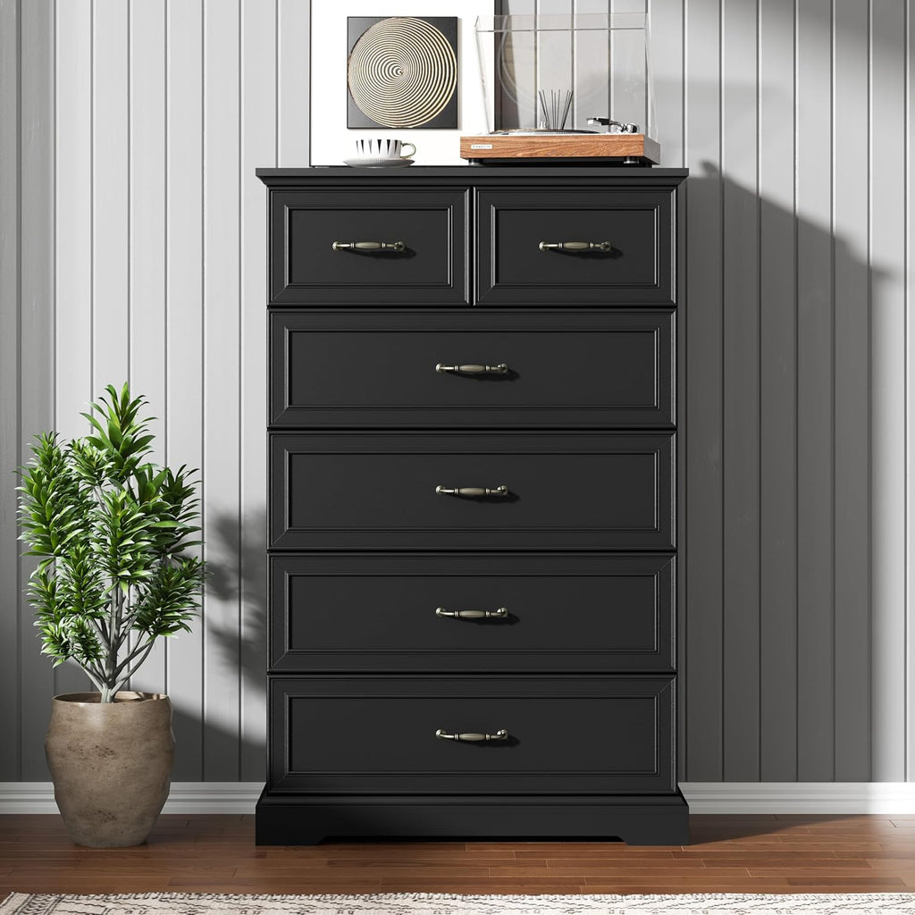 6 Drawer Dresser for Bedroom, 49" Tall Wooden Chest of Drawers, Rustic Farmhouse Dresser with Large