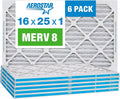 Aerostar 16x25x1 MERV 8 - 6 Count - High Efficiency Pleated HVAC, Furnace & Air Conditioner Filters