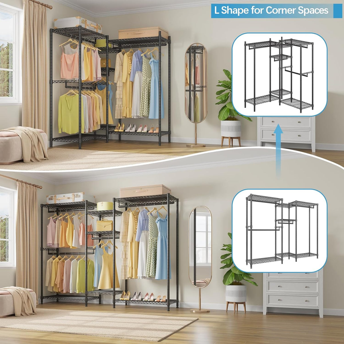 VIPEK Classic V6 Wire Garment Rack Heavy Duty Clothes Racks with Shelves, Freestanding Portable