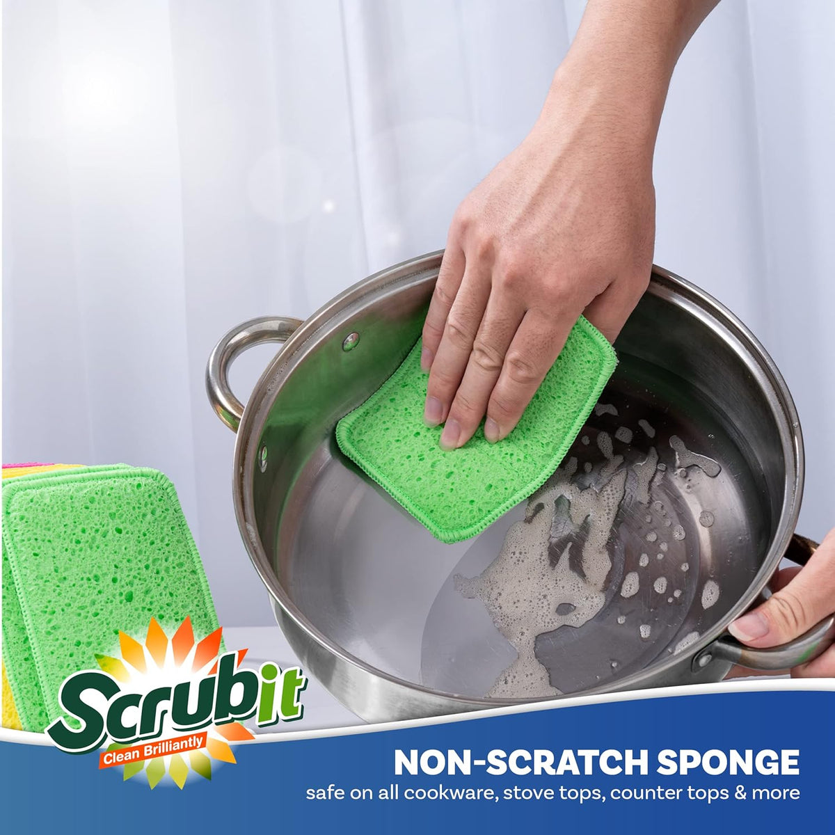 SCRUBIT - [12 Pack] Scrub and Wipe Cleaning Pads – Dual Sided Scouring Pad and Dish Sponge