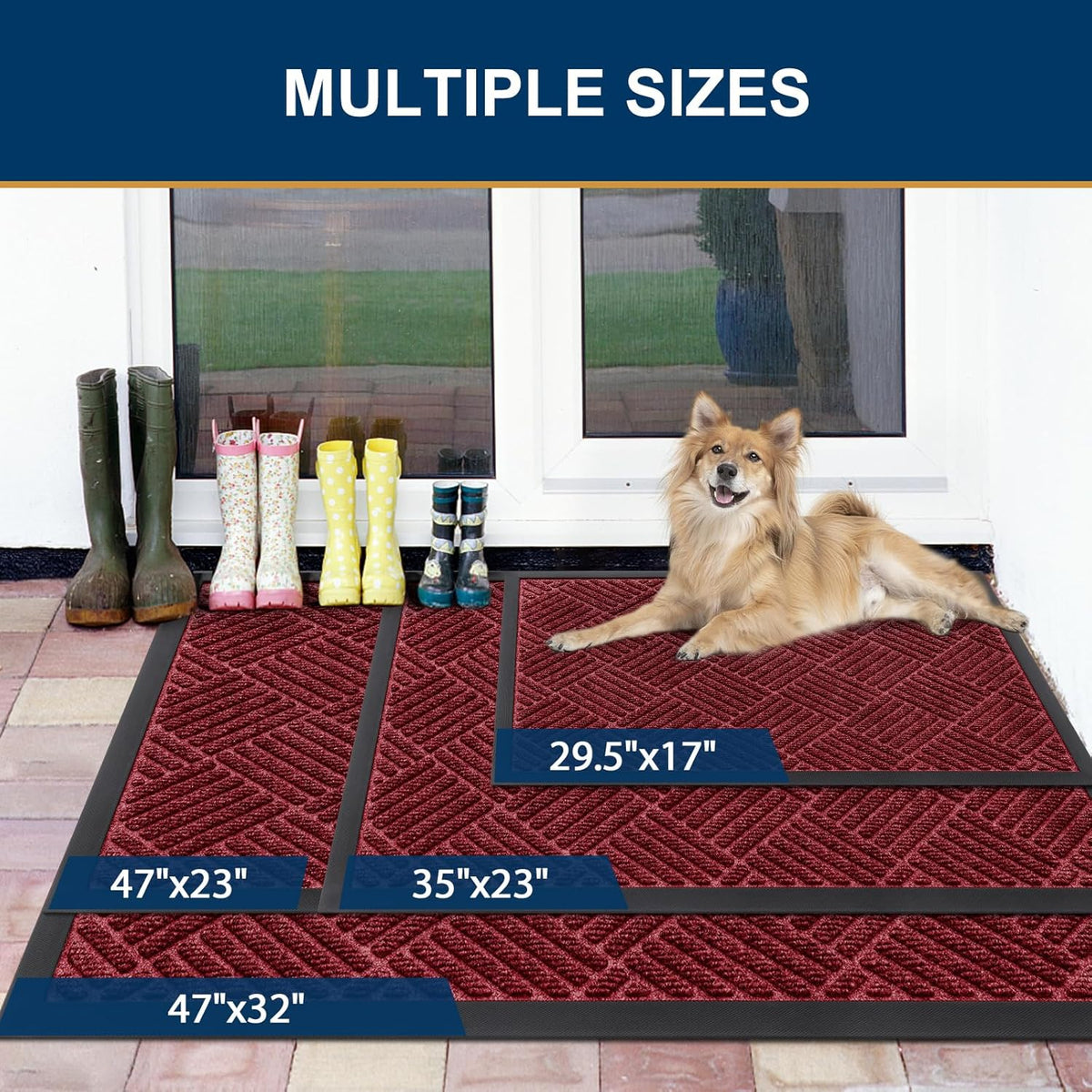 Smiry Front Door Mat Outside Entrance, Heavy Duty Outdoor Indoor Mat, Natural Rubber Doormat, Non