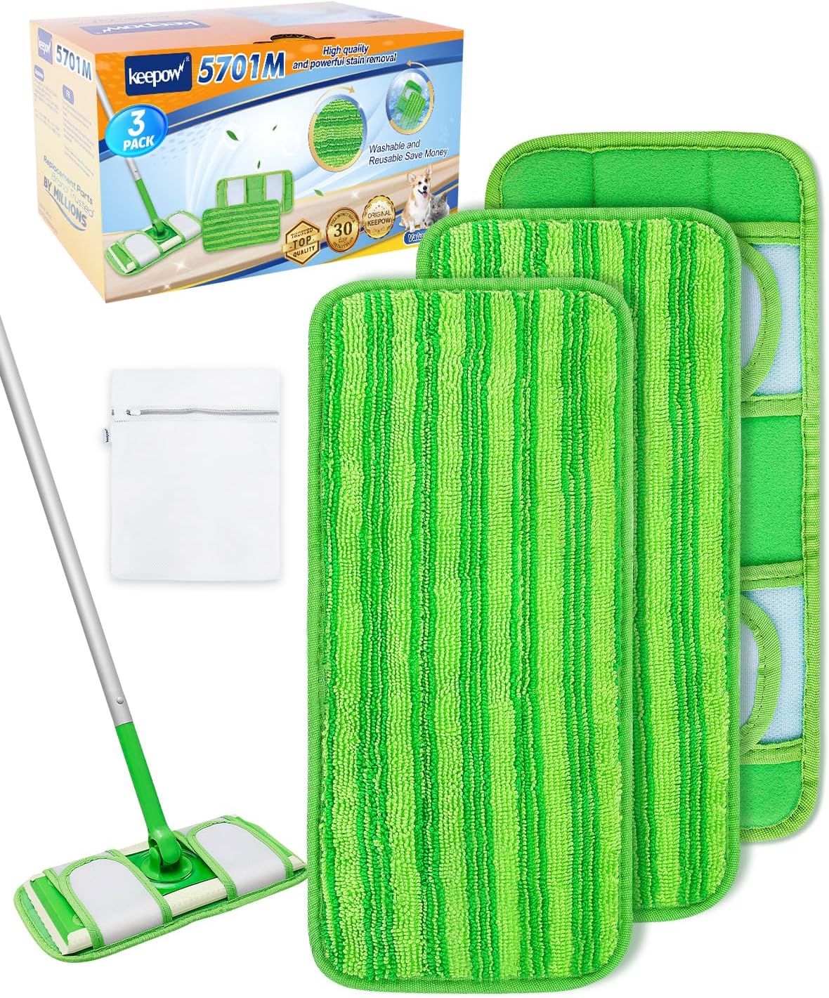 Keepow Reusable Mop Pads Refills Compatible with Swiffer Sweeper and Sweep & Mop Deluxe, Microfiber