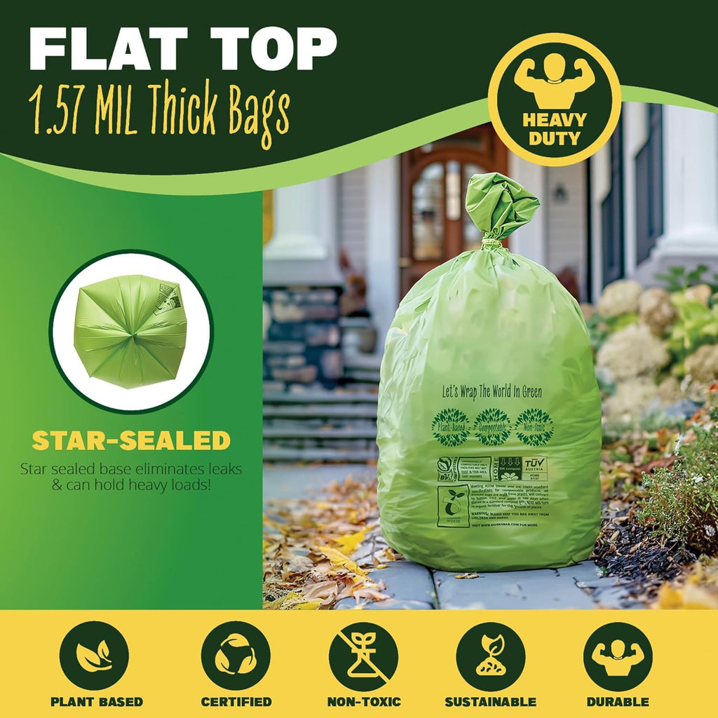 30-33 Gallon Compost Bags 30 Bags Yard Waste Bags Flat-Top Liners Compostable Trash Bags Heavy Duty