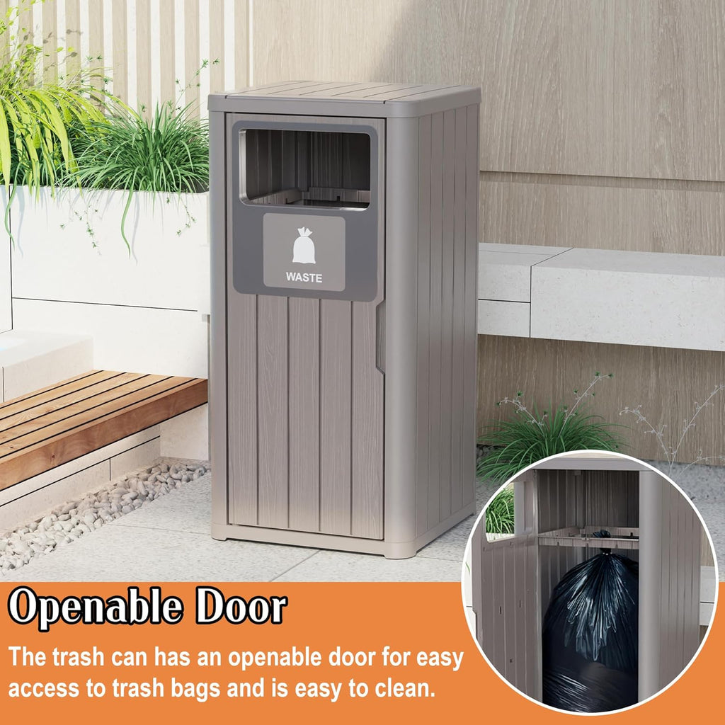 ROJIK 35" Tall Outdoor Trash Can,Weatherproof Resin Garbage Indoor Durable Lightweight,Suitable for